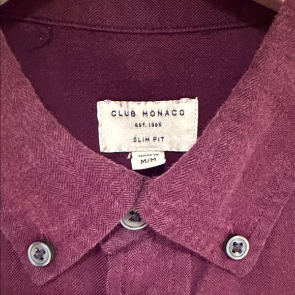 Club Monaco Slim Fit Burgundy Button-Down Shirt | 100% Cotton | Medium - Picture 2 of 8